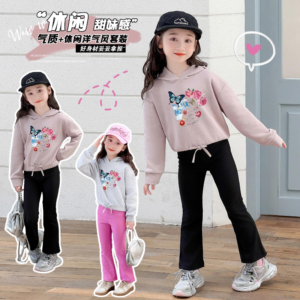 Girls' two-piece hoodie   pants set suitable